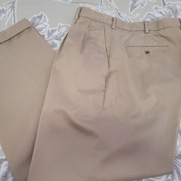 Lands' End Men's Pleated Waist Cuffed Cotton Twill Pants 34 x 30 - Picture 1 of 10